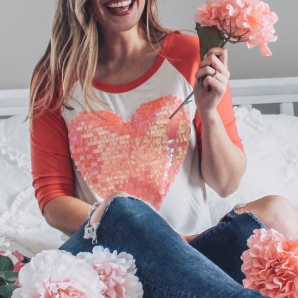 Tops - Sequin Heart Raglan Tee